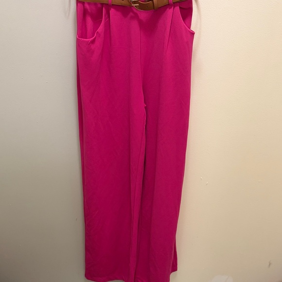 NWT Fuchsia Sleeveless Belted Jumpsuit Wide Leg Minimalist - Picture 5 of 8